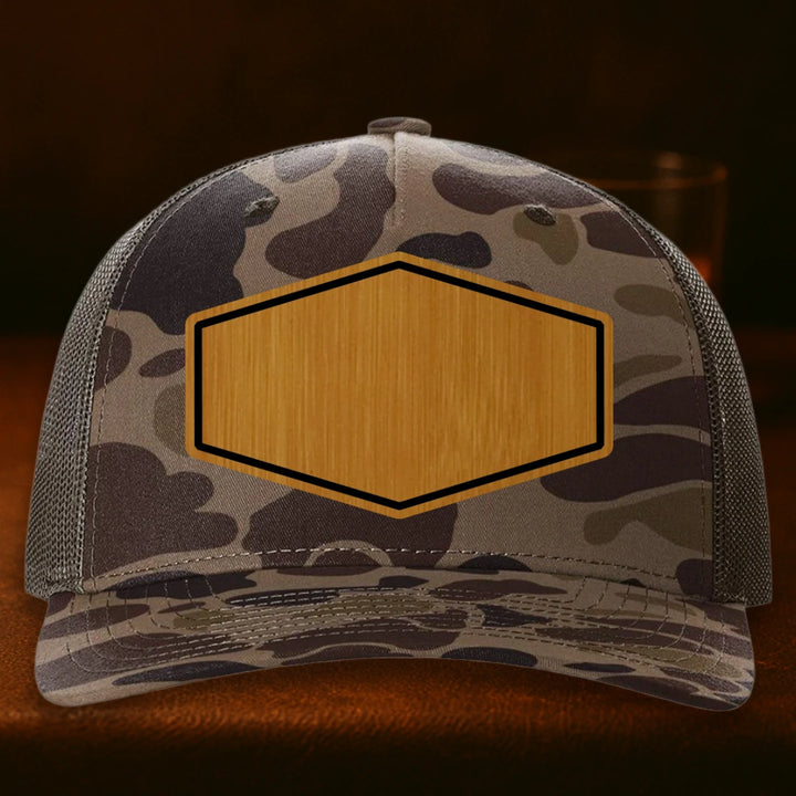 Upload Your Logo Custom Leather Patch Hat - Richardson 112PFP Bark Duck Camo To Brown