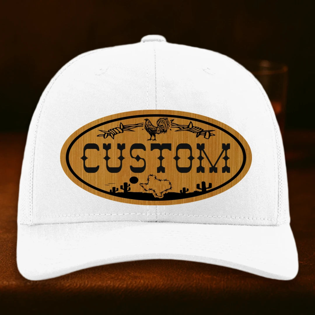 Lonestar Rooster Personalized Leather Patch Hat - Richardson 112 White