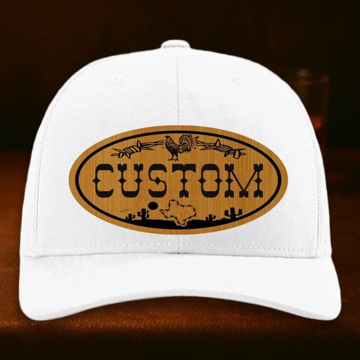 Lonestar Rooster Personalized Leather Patch Hat - Richardson 112 White
