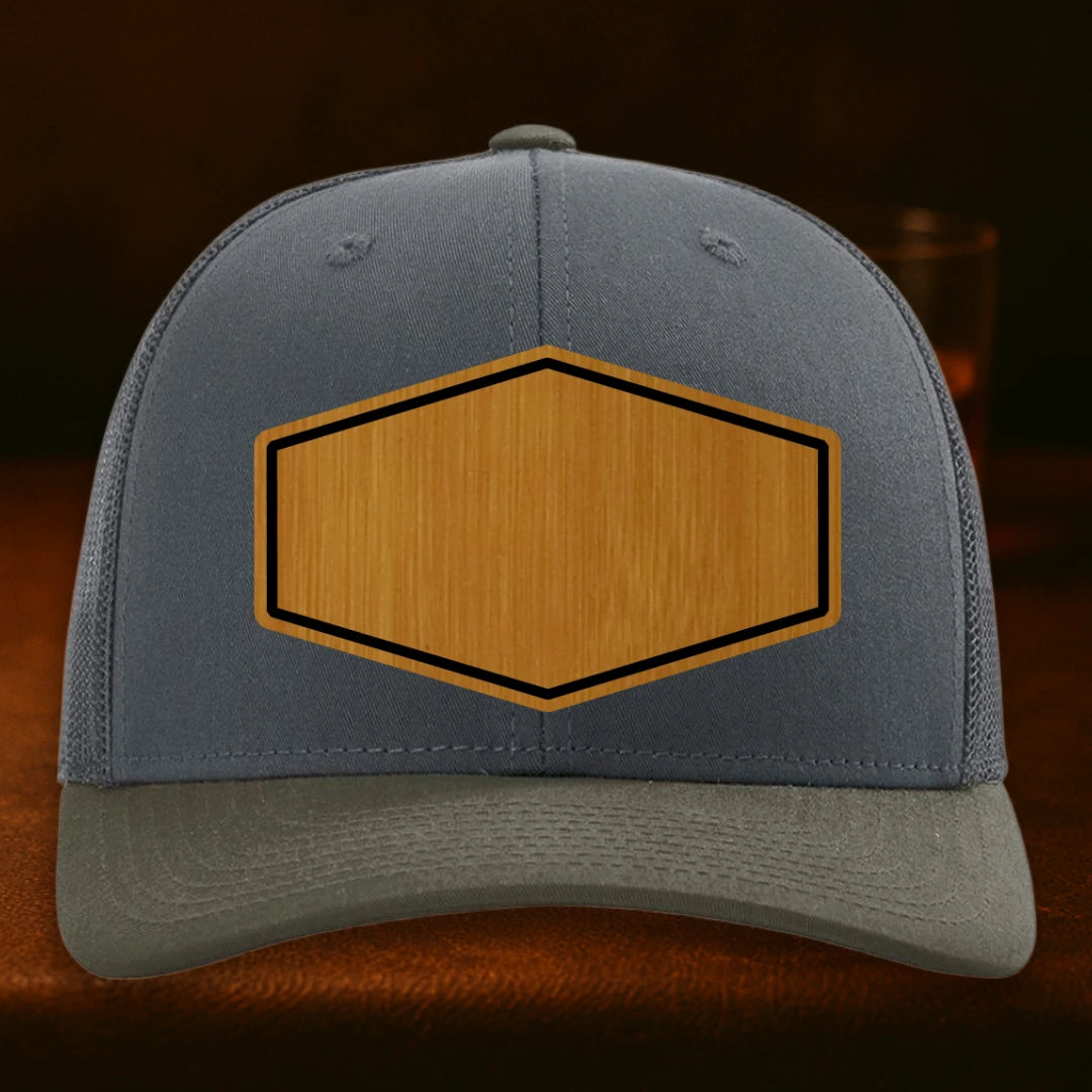 Upload Your Logo Custom Leather Patch Hat - Richardson 112 Gunmetal To Chocolate Chip Combo