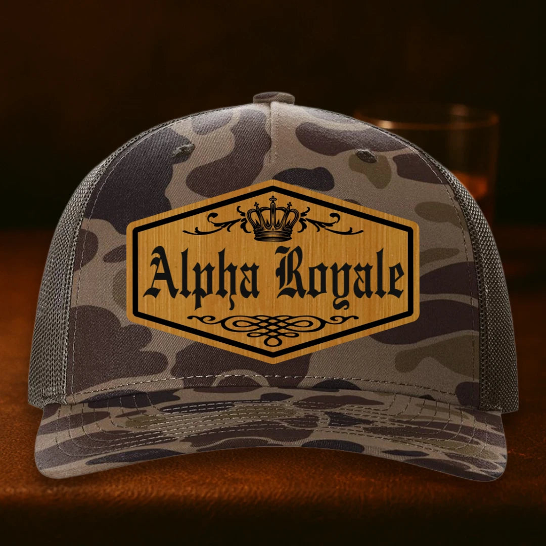 Alpha Royale Personalized Leather Patch Hat - Richardson 112PFP Bark Duck Camo To Brown