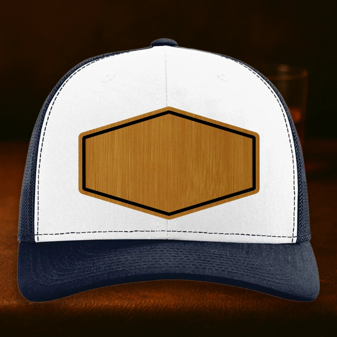 Upload Your Logo Custom Leather Patch Hat - Richardson 112 White To Navy